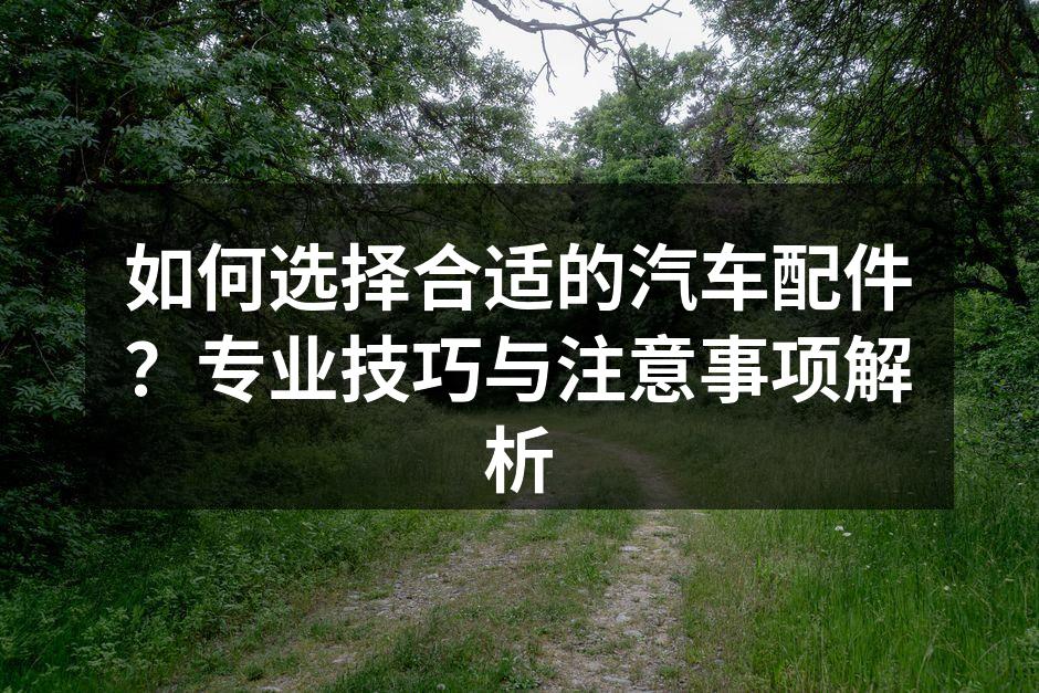 选择优质汽车配件至关重要